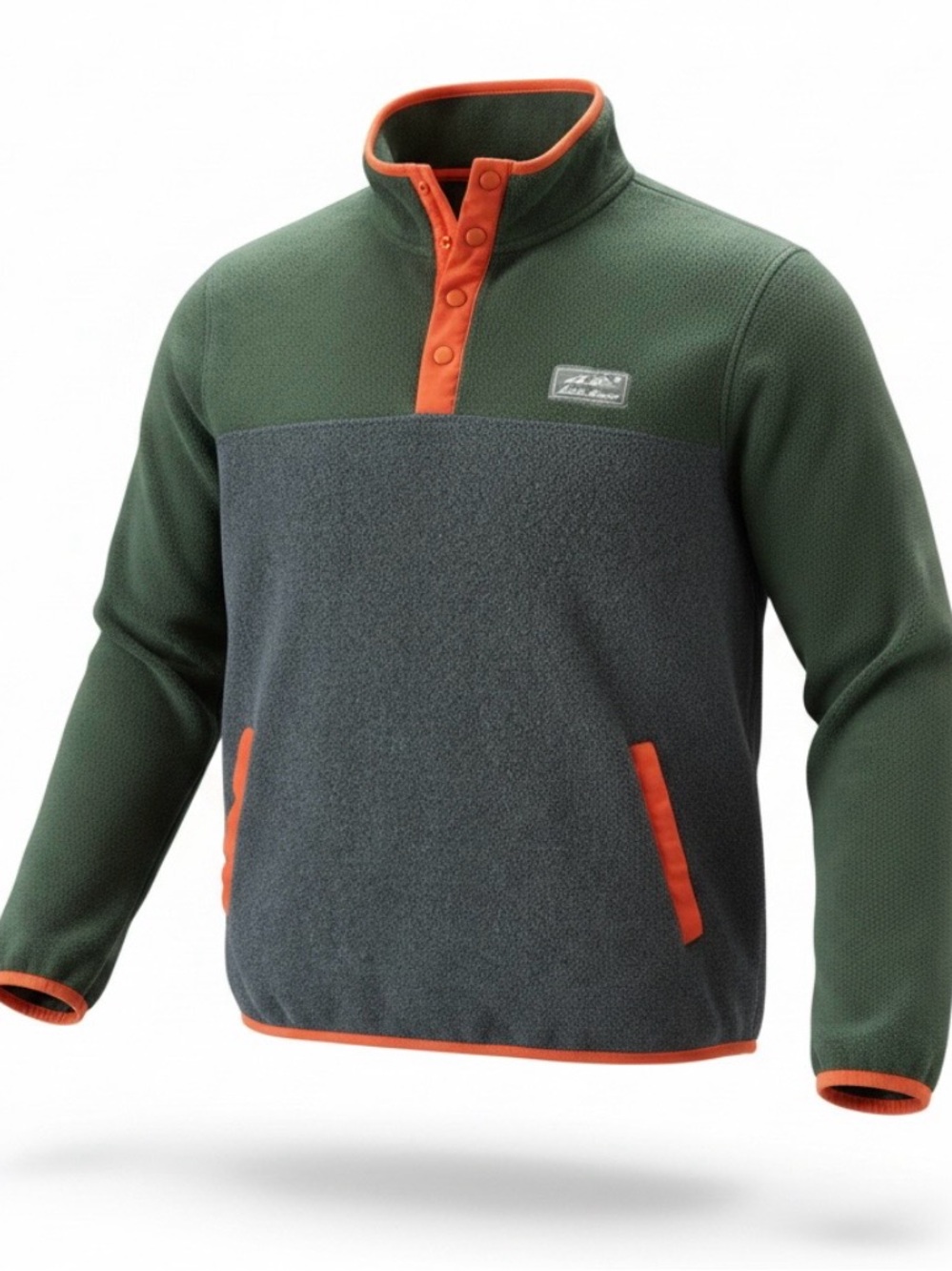 Eddie Bauer Kids M 10/12 Colorblock Fleece Snap Pullover Green Gray Orange